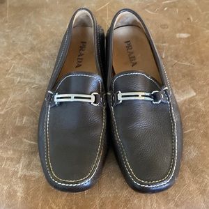 Prada Pebbled Grain Leather Drivers, all Metal Bit Loafers Size 9.5